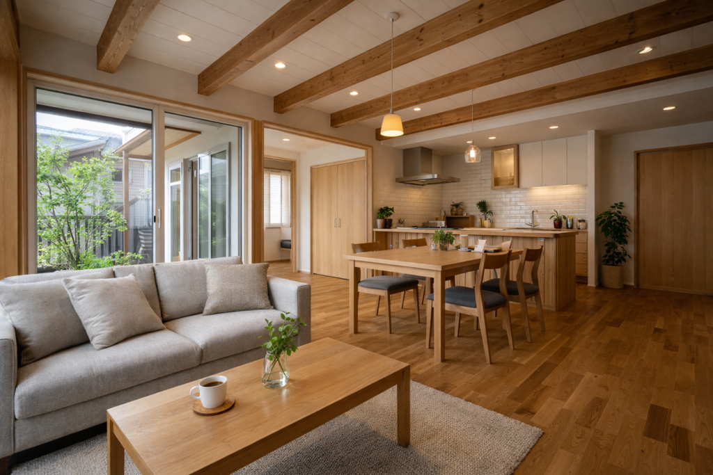 空き家をリノベーションしたモダン住宅の室内